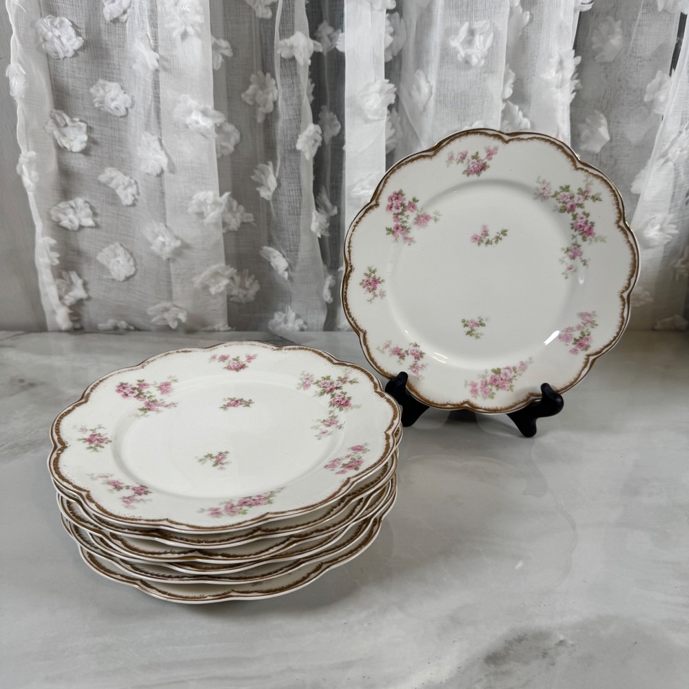 7 Limoges Haviland France Scalloped Floral Salad Plates Luncheon Dessert Dainty‎